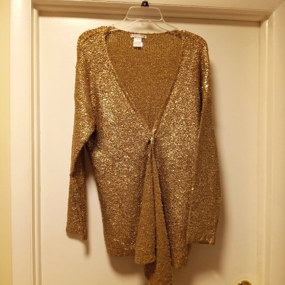 Alberto Makali gold metallic open sequin cardigan sweater size L - Picture 1 of 9